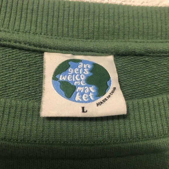 Angel’s Welcome Market Green Long Cropped Crew Neck Sweatshirt Large - Picture 5 of 5